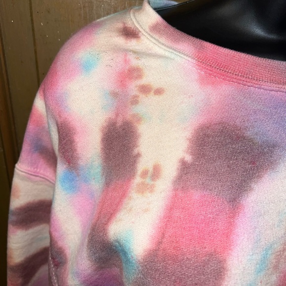 Gildan Tie-Dye Crop High Low Crewneck Long Wide Sleeve Sweatshirt Size M - Picture 6 of 11